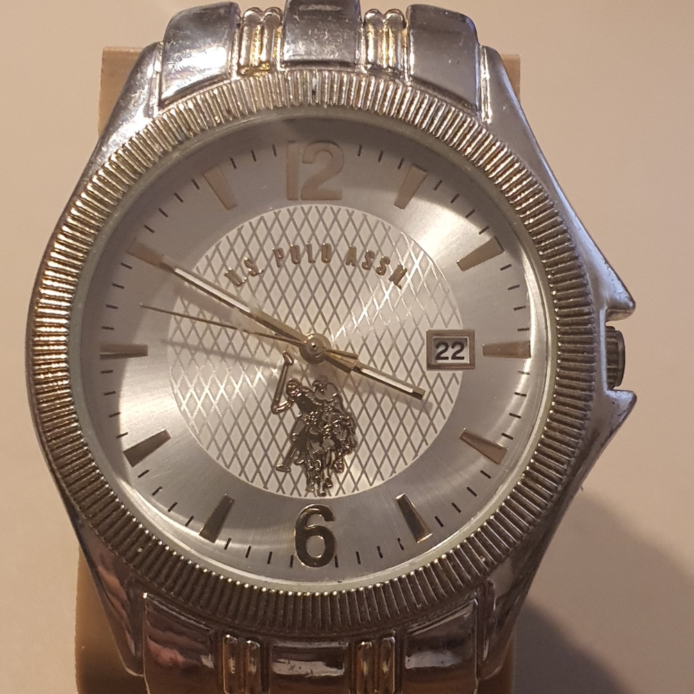 U.S. Polo Assn Silver/Goldtone Stainless Steel Men's Watch w/Date